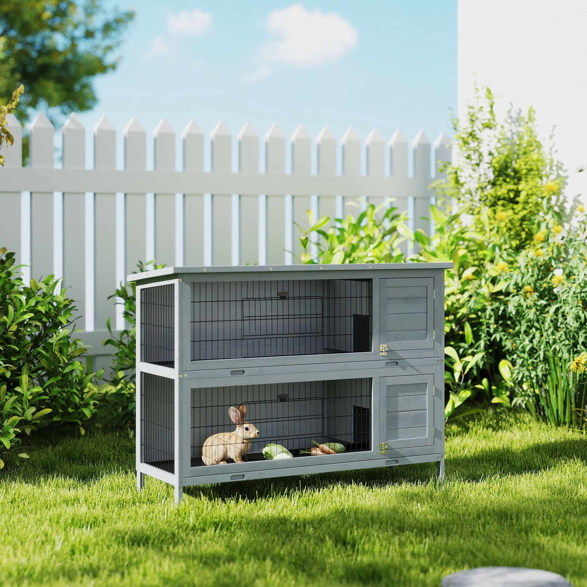 Rabbit Hutch, 2-Story Wood with Asphalt Roof, 136x50x93 cm