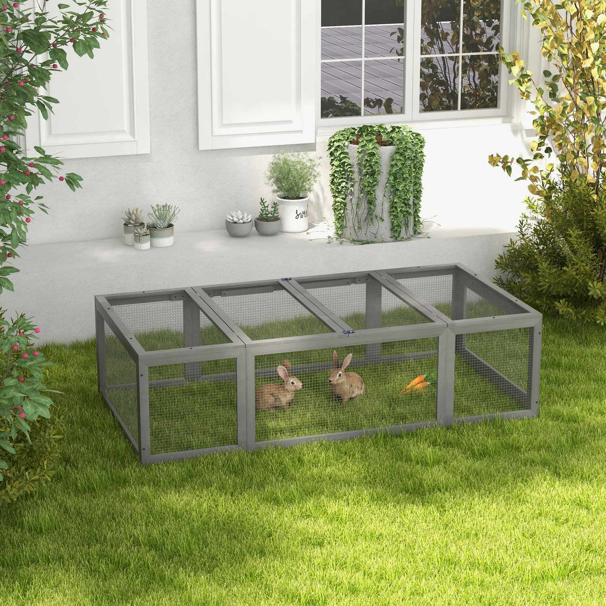 Rabbit Hutch Rabbit Hutch Made of Fir Wood Winterproof Rabbit Cage with Hinged Roof 180 x 90 x 48 cm Rabbit Cage Outdoor Small Animal Hutch for Small Animals Rabbits Guinea Pigs Gray