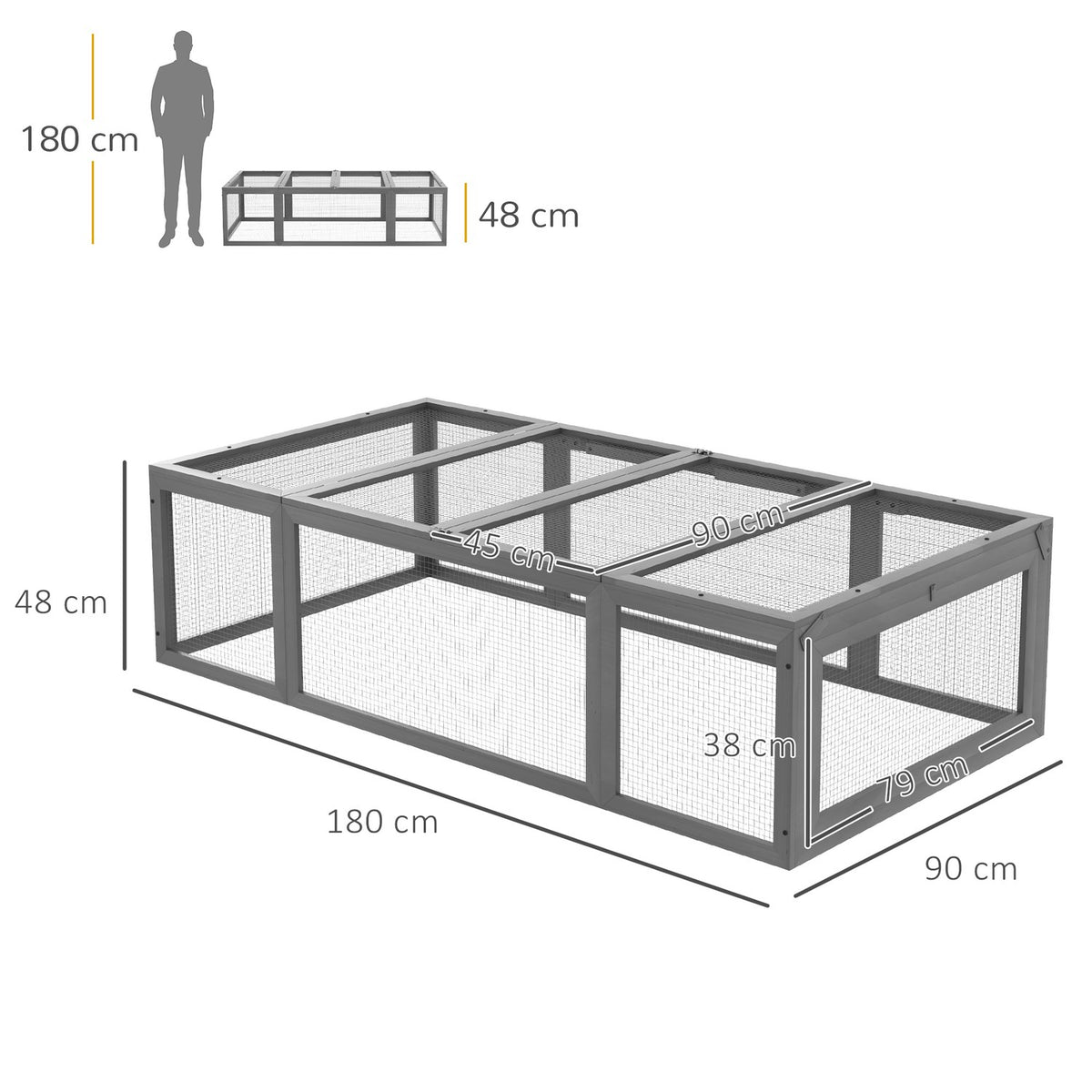 Rabbit Hutch Rabbit Hutch Made of Fir Wood Winterproof Rabbit Cage with Hinged Roof 180 x 90 x 48 cm Rabbit Cage Outdoor Small Animal Hutch for Small Animals Rabbits Guinea Pigs Gray