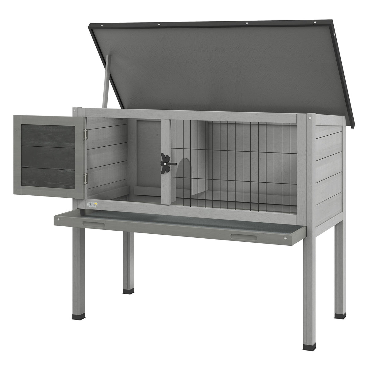 Rabbit Hutch Rabbit Hutch Made of Fir Wood Winterproof Rabbit Cage with Hinged Roof 84x43x70 cm Rabbit Cage Outdoor Small Animal Hutch for Hares Rabbits Guinea Pigs Gray
