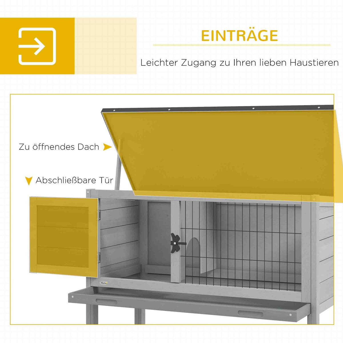 Rabbit Hutch Rabbit Hutch Made of Fir Wood Winterproof Rabbit Cage with Hinged Roof 84x43x70 cm Rabbit Cage Outdoor Small Animal Hutch for Hares Rabbits Guinea Pigs Gray