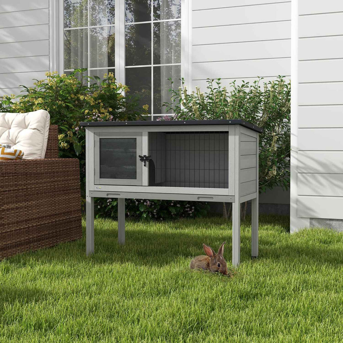 Rabbit Hutch Rabbit Hutch Made of Fir Wood Winterproof Rabbit Cage with Hinged Roof 84x43x70 cm Rabbit Cage Outdoor Small Animal Hutch for Hares Rabbits Guinea Pigs Gray