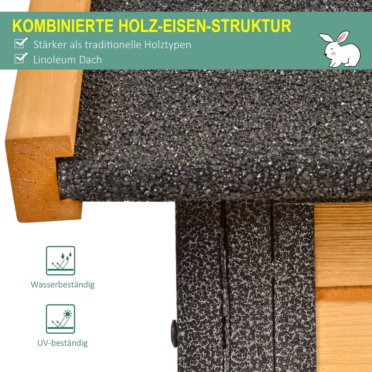 Rabbit Hutch Raised Pet House with Lockable Door, Outdoor, Wood-Metal, Light Yellow, 122x63x92cm