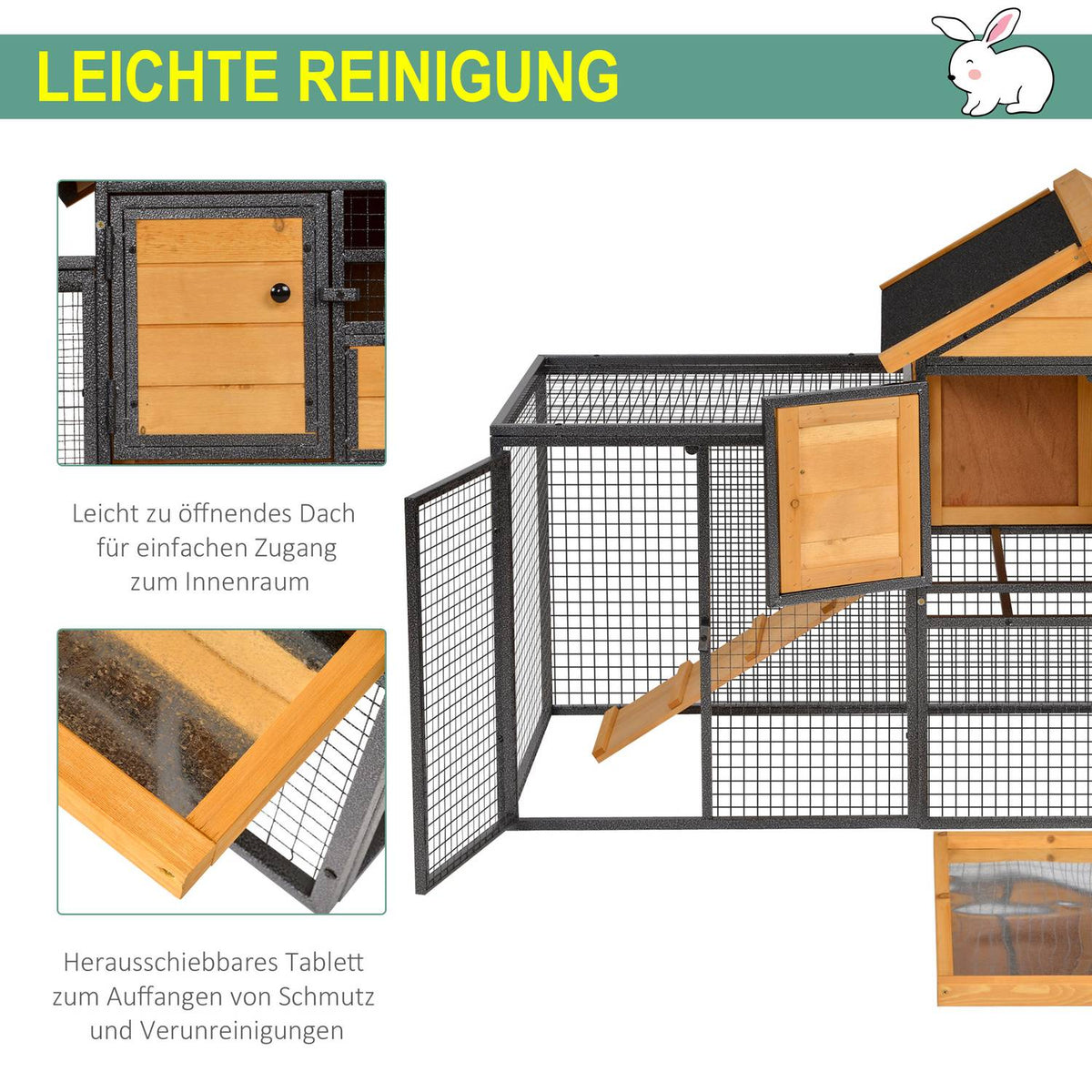 Rabbit Hutch Raised Pet House with Lockable Door, Outdoor, Wood-Metal, Light Yellow, 122x63x92cm