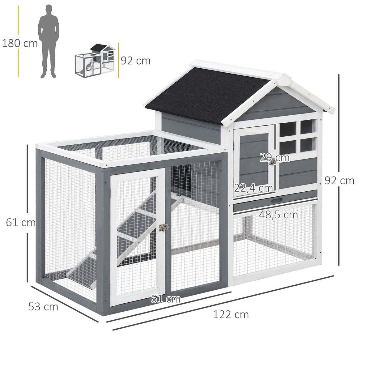 Rabbit Hutch Small Animal Hutch 122X62.6X92Cm Small Animal House Dwarf Rabbit Hutch Removable Floor Tray And Ramp