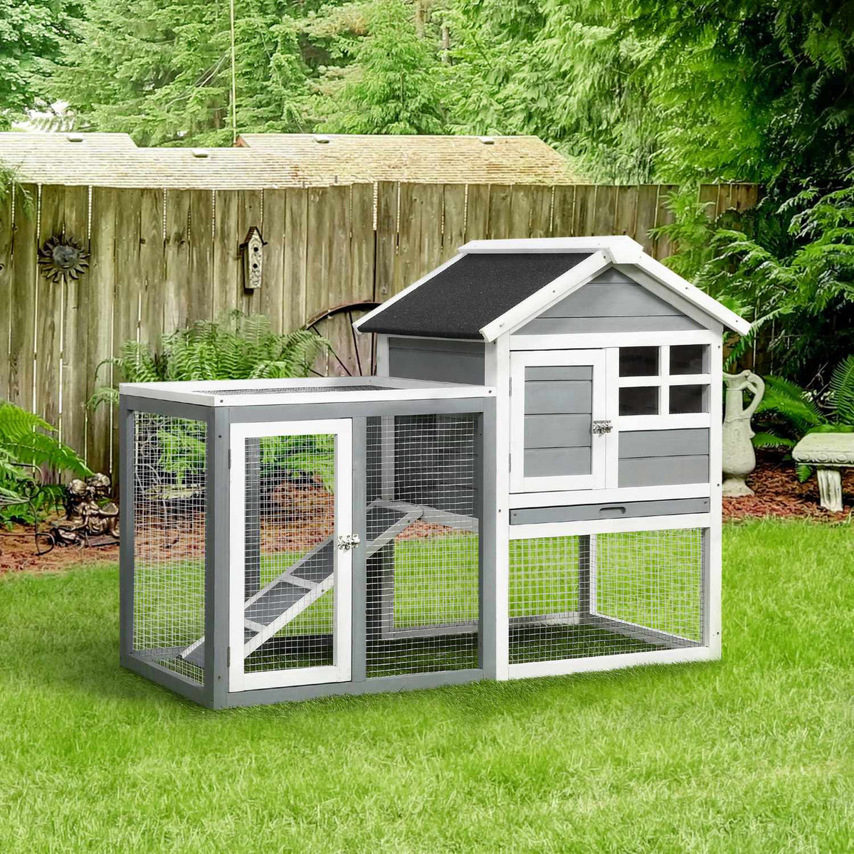 Rabbit Hutch Small Animal Hutch 122X62.6X92Cm Small Animal House Dwarf Rabbit Hutch Removable Floor Tray And Ramp