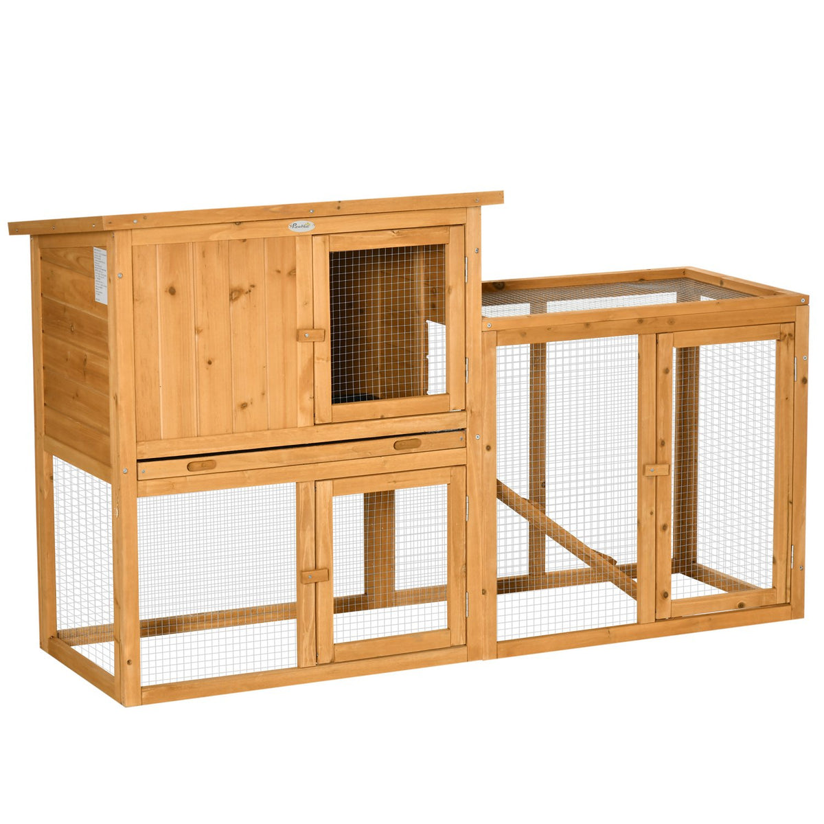 Rabbit Hutch Small Animal Hutch 141 X 60 X 86 Cm With Removable Floor Tray And Ramp Outdoor Indoor Fir Wood Orange