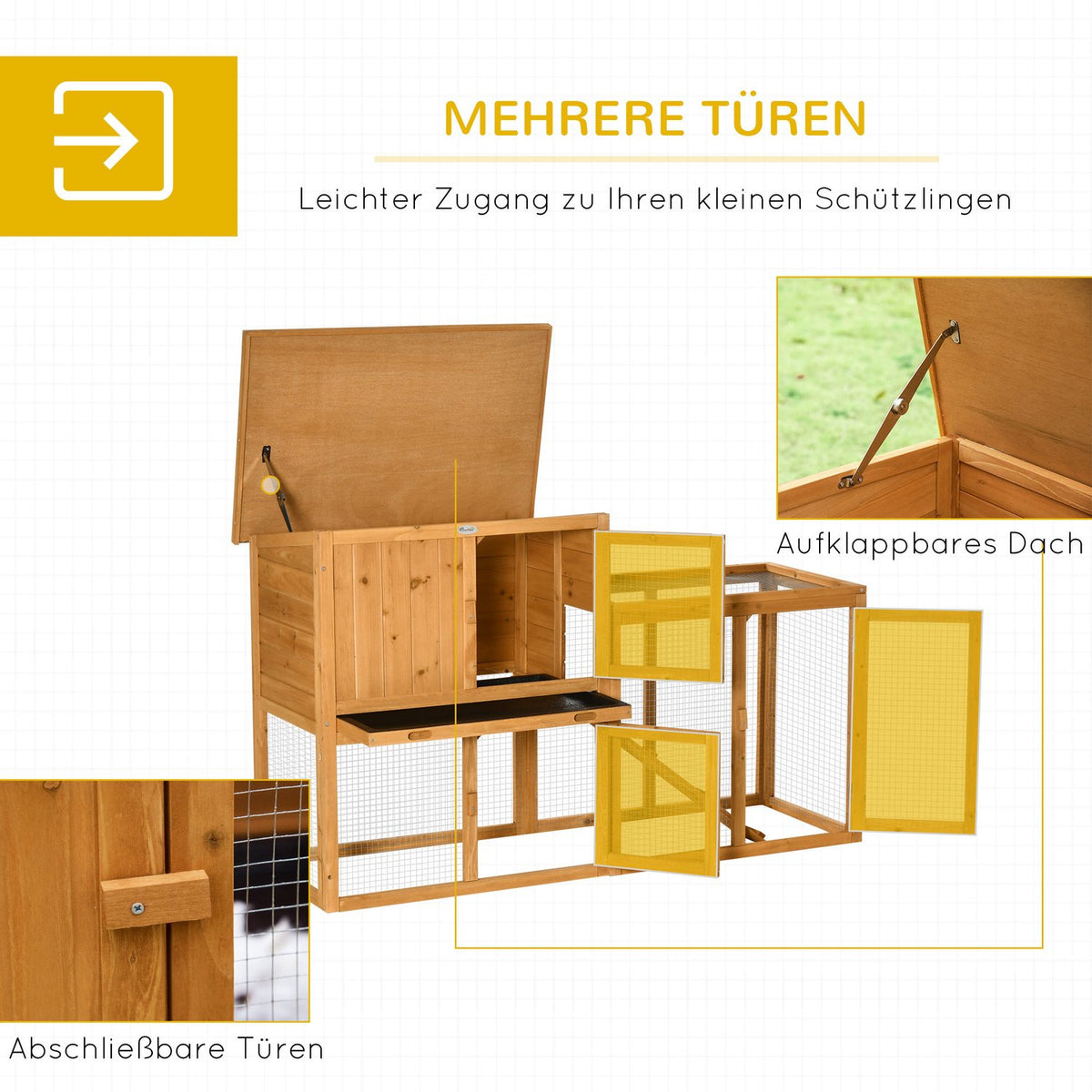 Rabbit Hutch Small Animal Hutch 141 X 60 X 86 Cm With Removable Floor Tray And Ramp Outdoor Indoor Fir Wood Orange