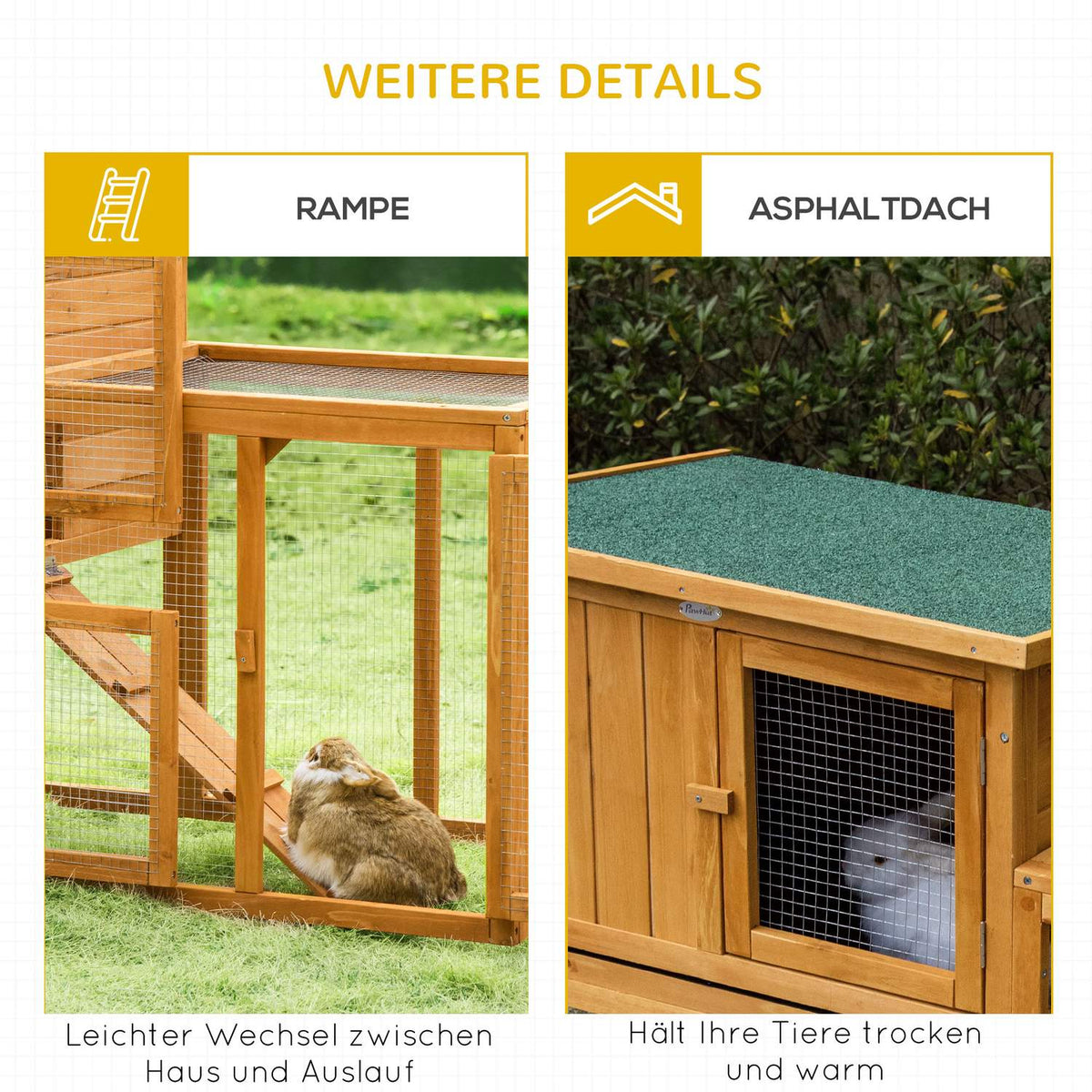 Rabbit Hutch Small Animal Hutch 141 X 60 X 86 Cm With Removable Floor Tray And Ramp Outdoor Indoor Fir Wood Orange