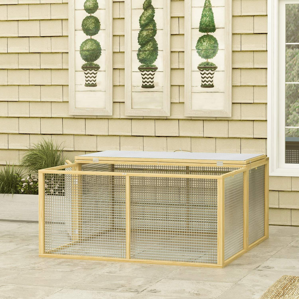 Rabbit Hutch Wooden Foldable Small Animal Hut Outdoor Run Open Roof Guinea Pig Natural 120X120X57Cm