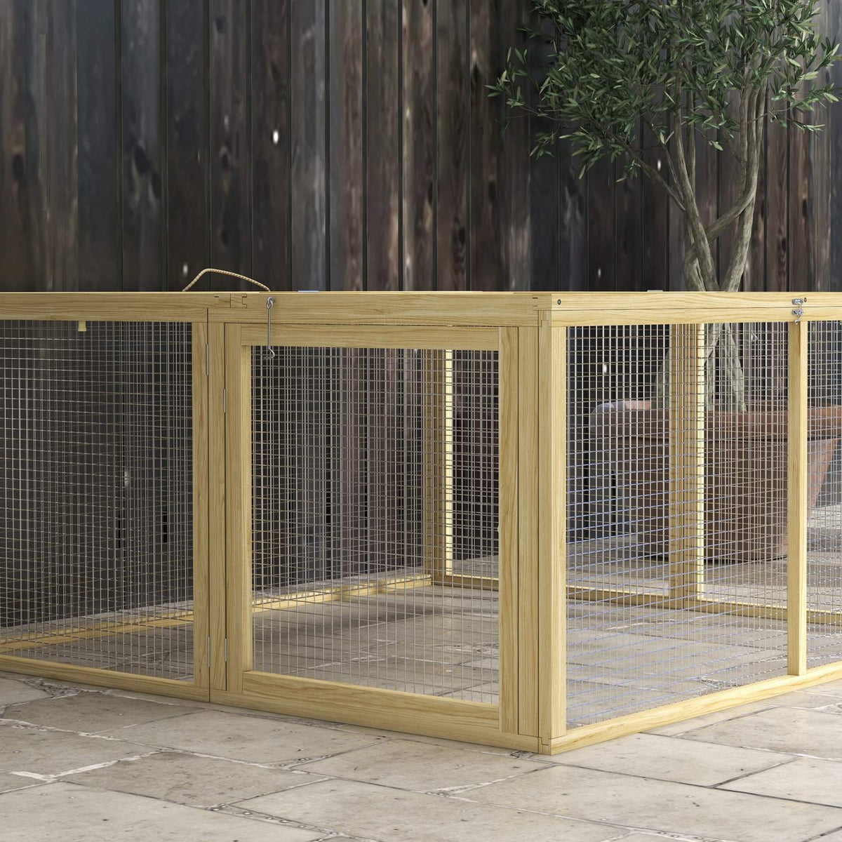 Rabbit Hutch Wooden Foldable Small Animal Hut Outdoor Run Open Roof Guinea Pig Natural 120X120X57Cm