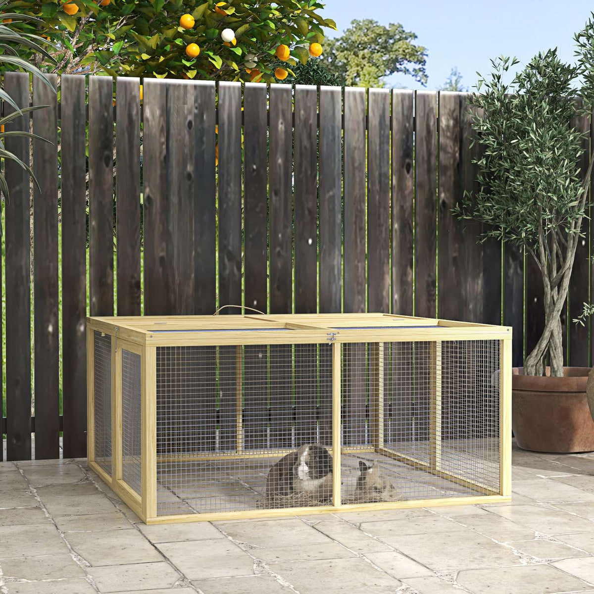 Rabbit Hutch Wooden Foldable Small Animal Hut Outdoor Run Open Roof Guinea Pig Natural 120X120X57Cm