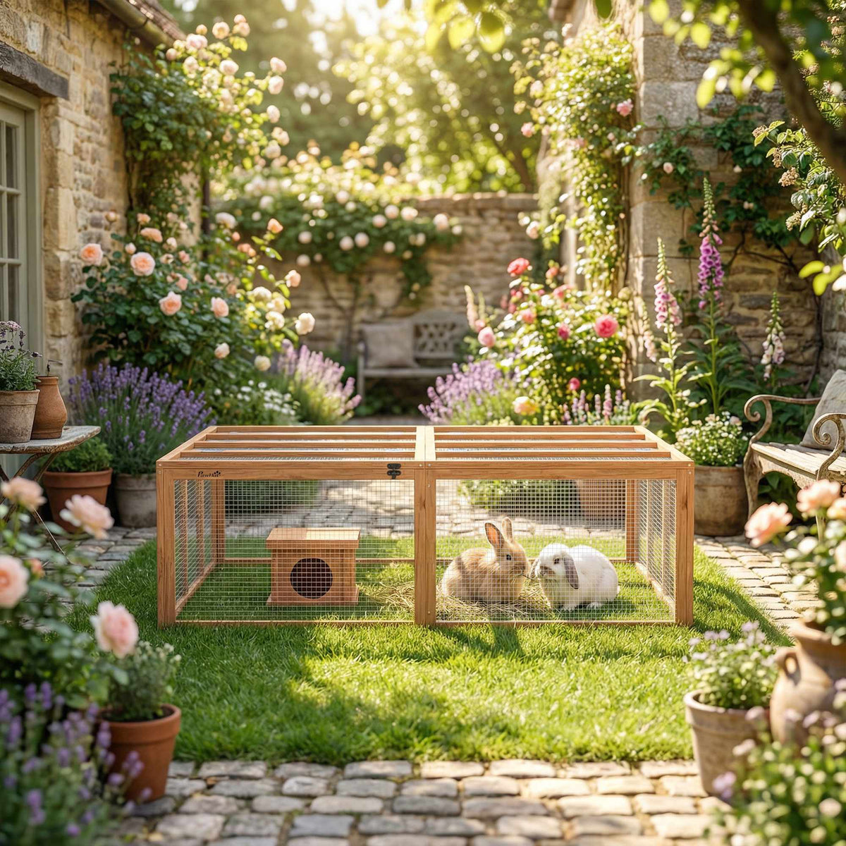 Rabbit Hutch with Large Run, Modular Design, Wood