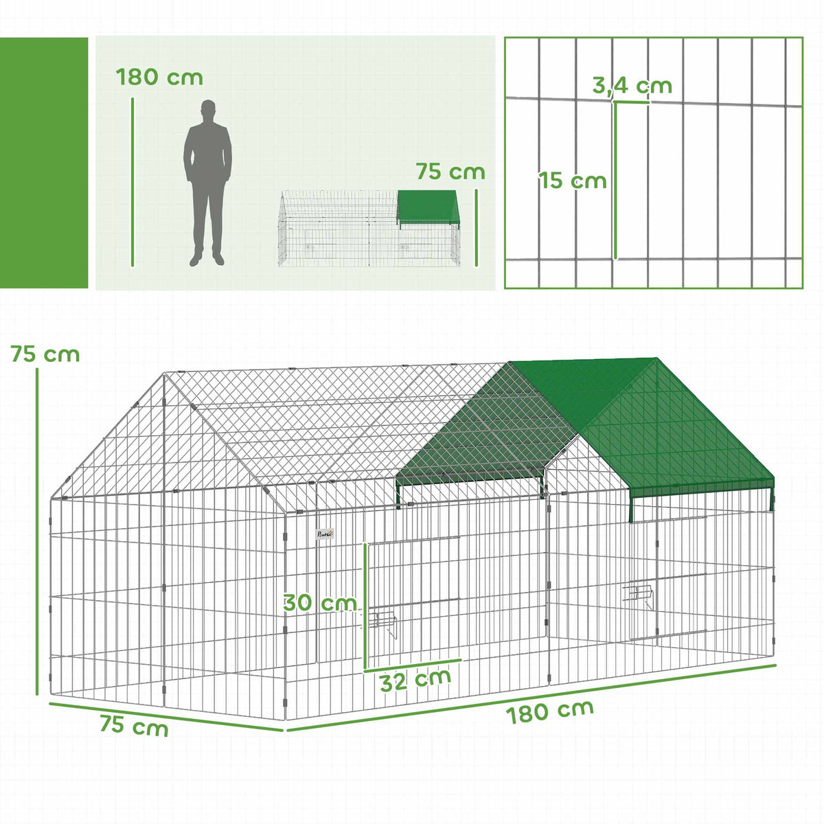 Rabbit Hutch with Lockable Doors, 180x75x75 cm, Green