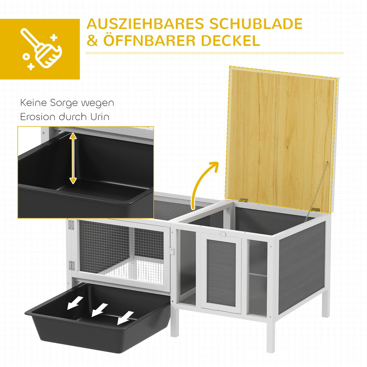 Rabbit Hutch with Run, Ramp, 3 Doors, Pull-Out Tray, 105x57.5x51.5 cm