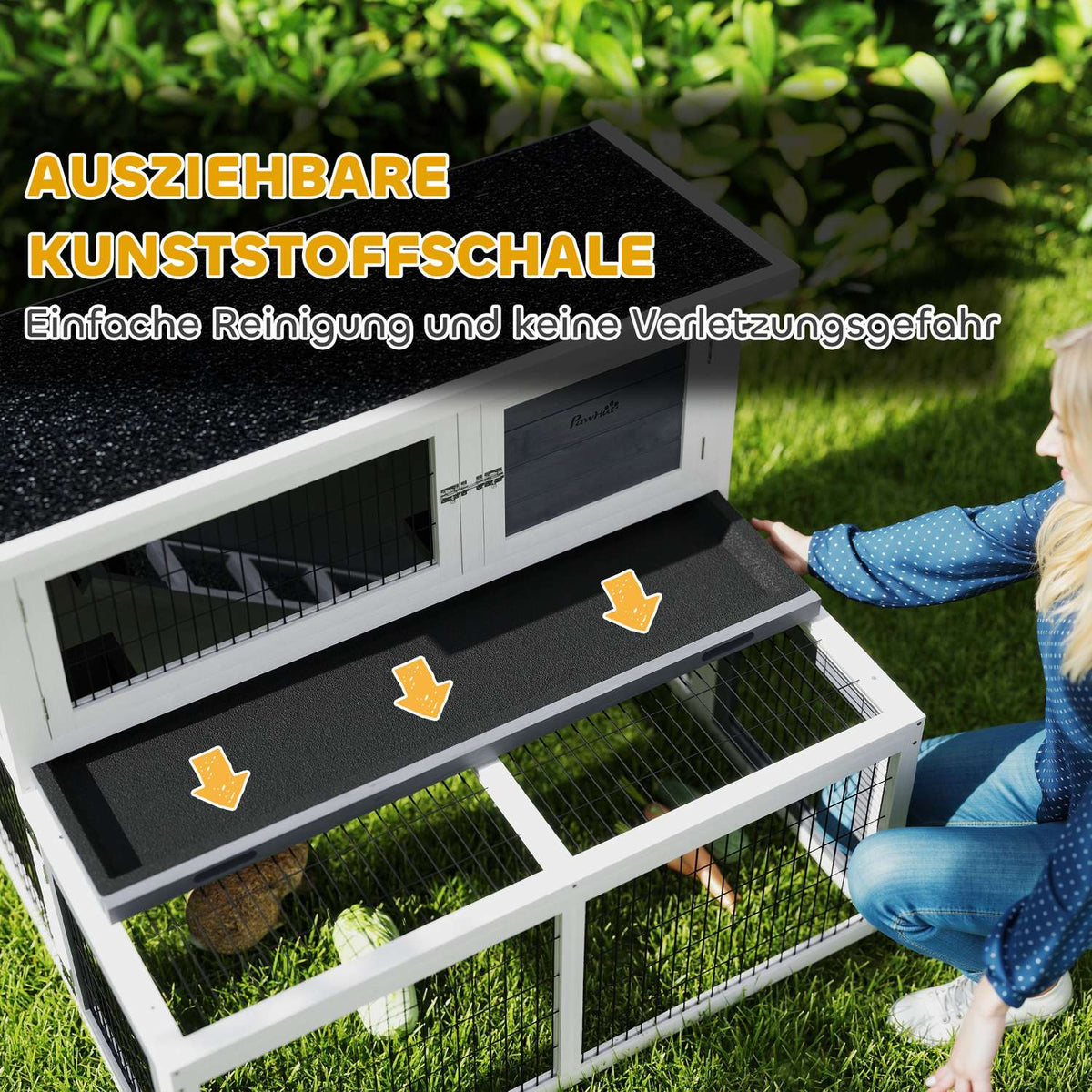 Rabbit hutch 2 levels with folding roof Rabbit hutch made of solid wood Winterproof double-decker house with outdoor enclosure 122x95x93.5 cm Rabbit cage Outdoor small animal hutch for rabbits Gray
