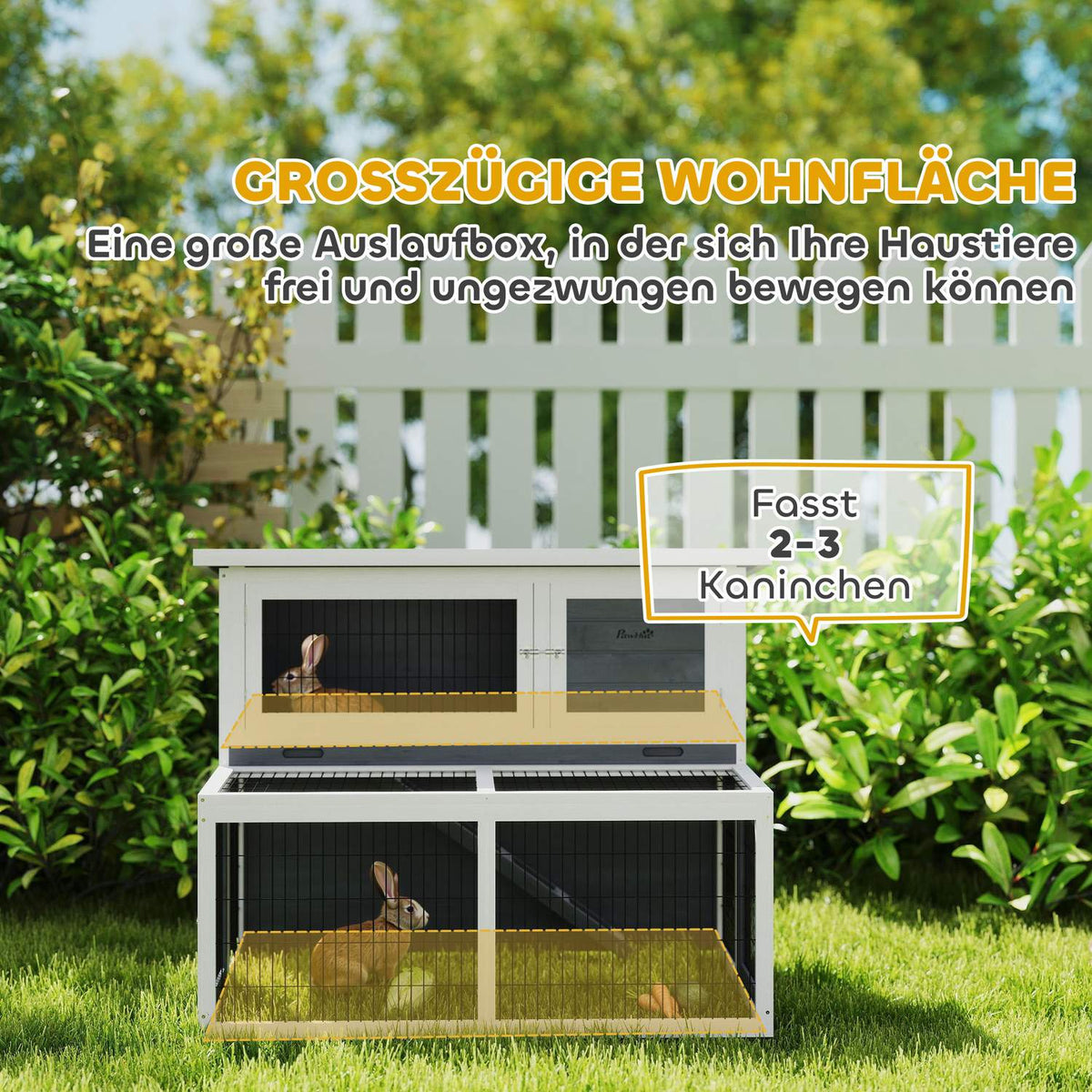 Rabbit hutch 2 levels with folding roof Rabbit hutch made of solid wood Winterproof double-decker house with outdoor enclosure 122x95x93.5 cm Rabbit cage Outdoor small animal hutch for rabbits Gray