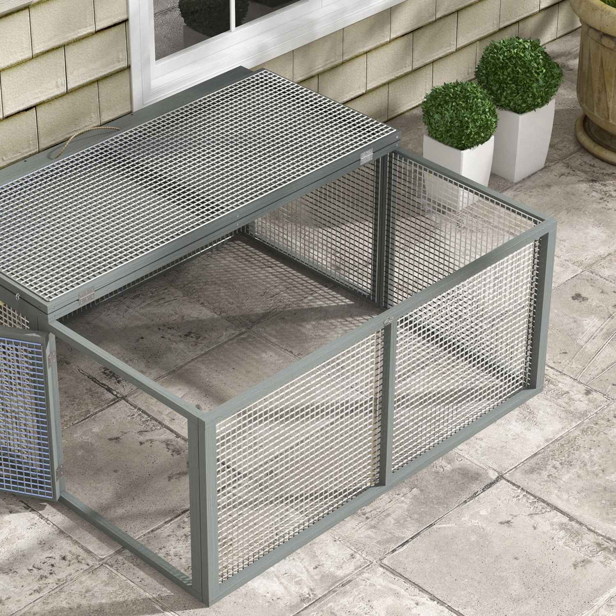 Rabbit hutch for dwarf rabbits made of wood, foldable small animal hutch with free-range enclosure, dwarf rabbit hutch with folding roof handle for guinea pigs, natural, 110 x 105 x 50 cm
