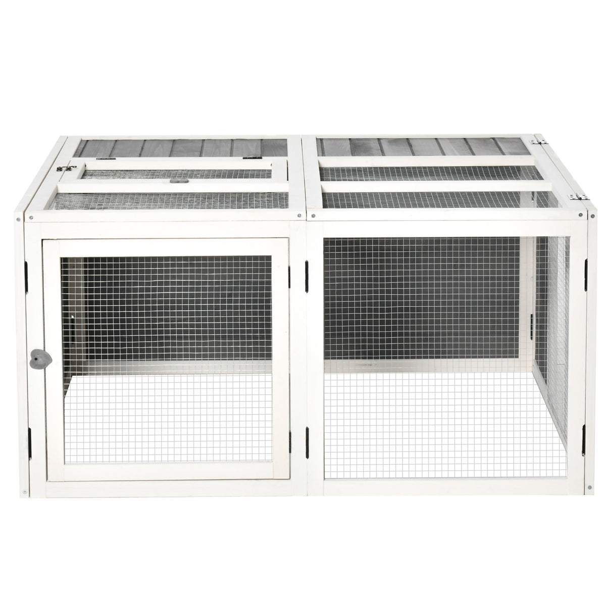 Rabbit hutch with free-range enclosure, rabbit cage, small animal enclosure, hinged roof, raised floor, fir wood, 120 x 120 x 60 cm