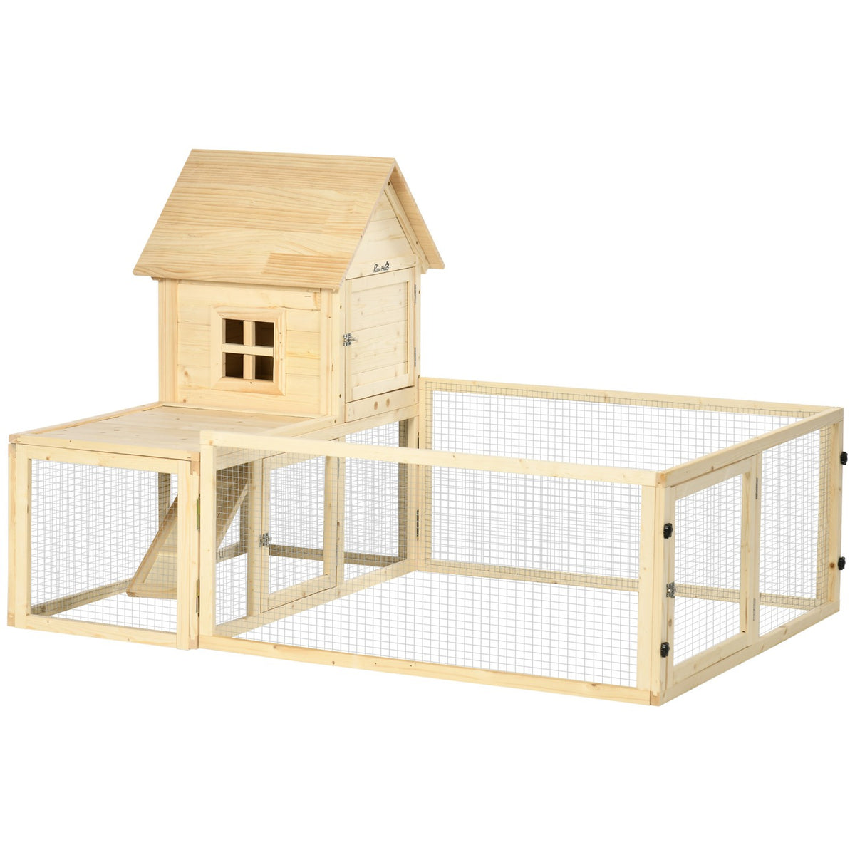 Rabbit hutch wooden small animal hutch outdoor enclosure extendable tub ramp guinea pig natural 151.5x106x97cm