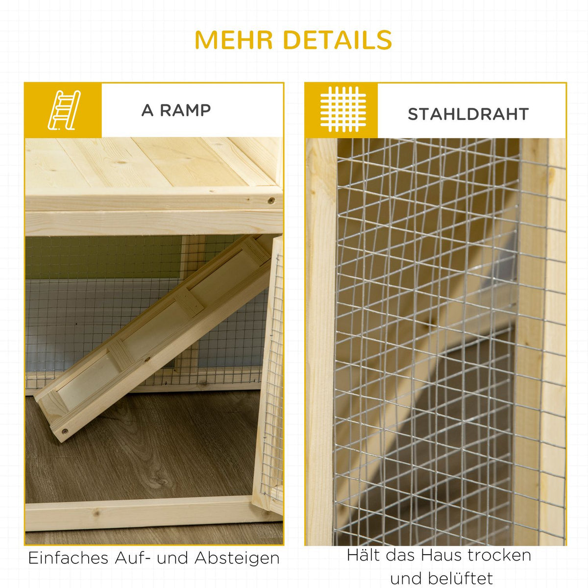Rabbit hutch wooden small animal hutch outdoor enclosure extendable tub ramp guinea pig natural 151.5x106x97cm