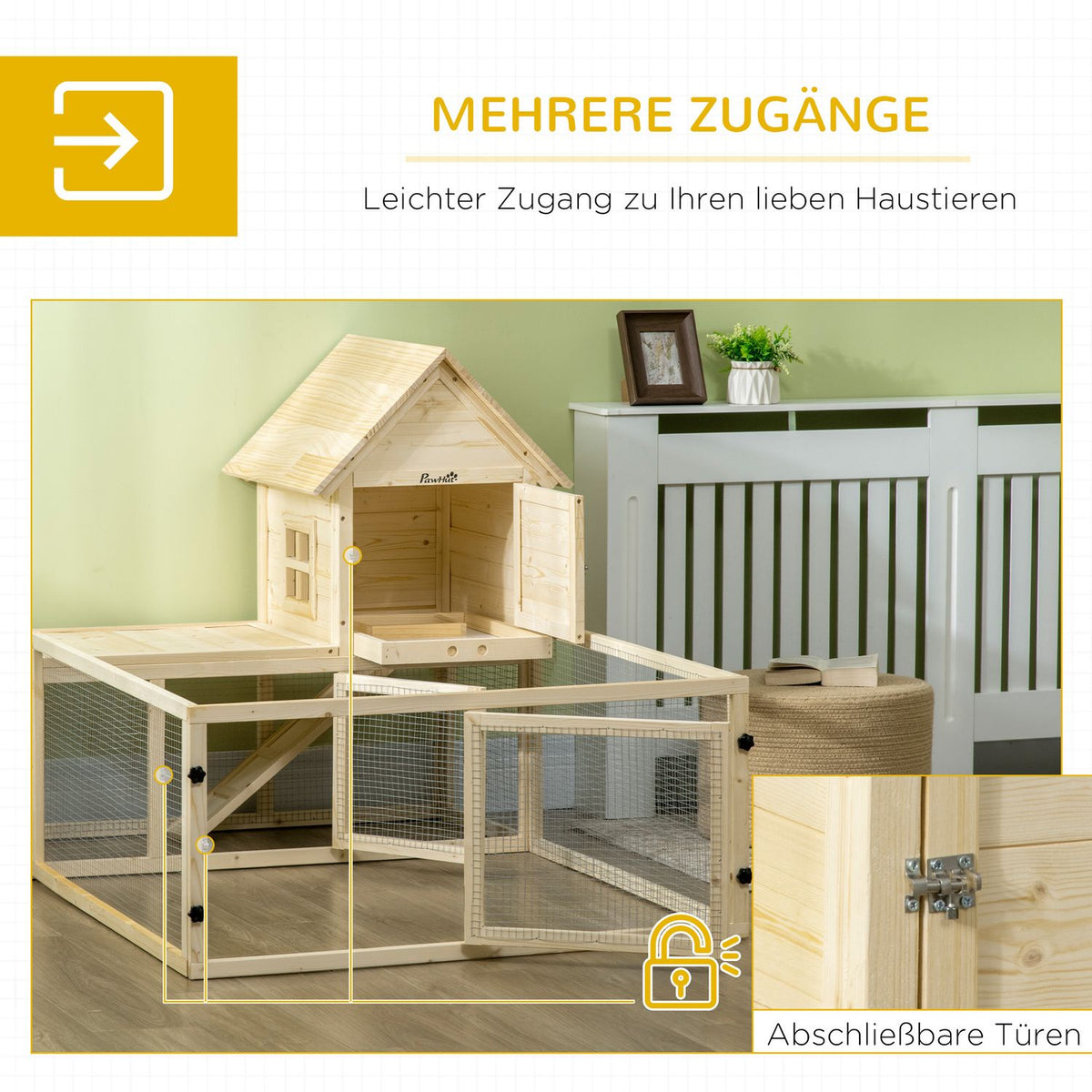 Rabbit hutch wooden small animal hutch outdoor enclosure extendable tub ramp guinea pig natural 151.5x106x97cm