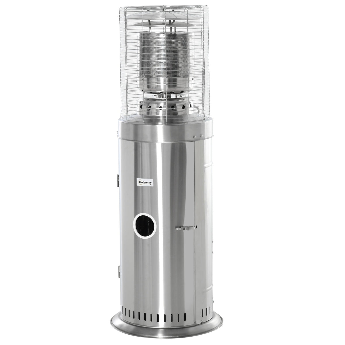 Radiant patio heater 10KW rollable with handle & wheels, rotary knob, stainless steel silver Ø55.6 x 143 cm for garden & terrace