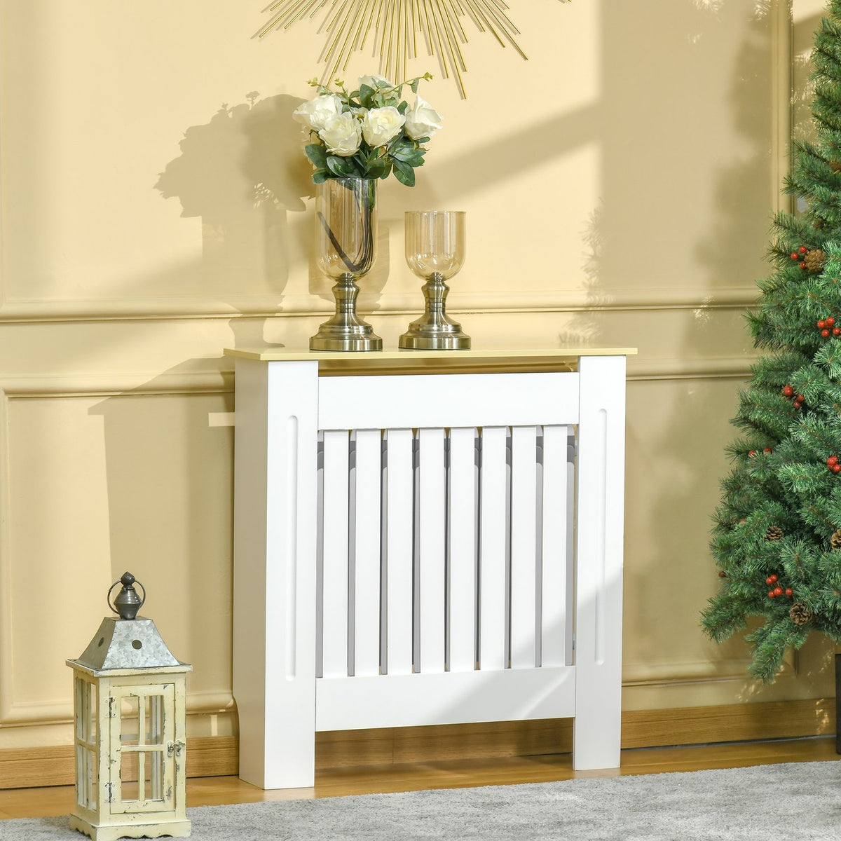 Radiator Cover Elegant Radiator Cover In White + Oak, Removable, Made Of Mdf, 78 X 19 X 83 Cm
