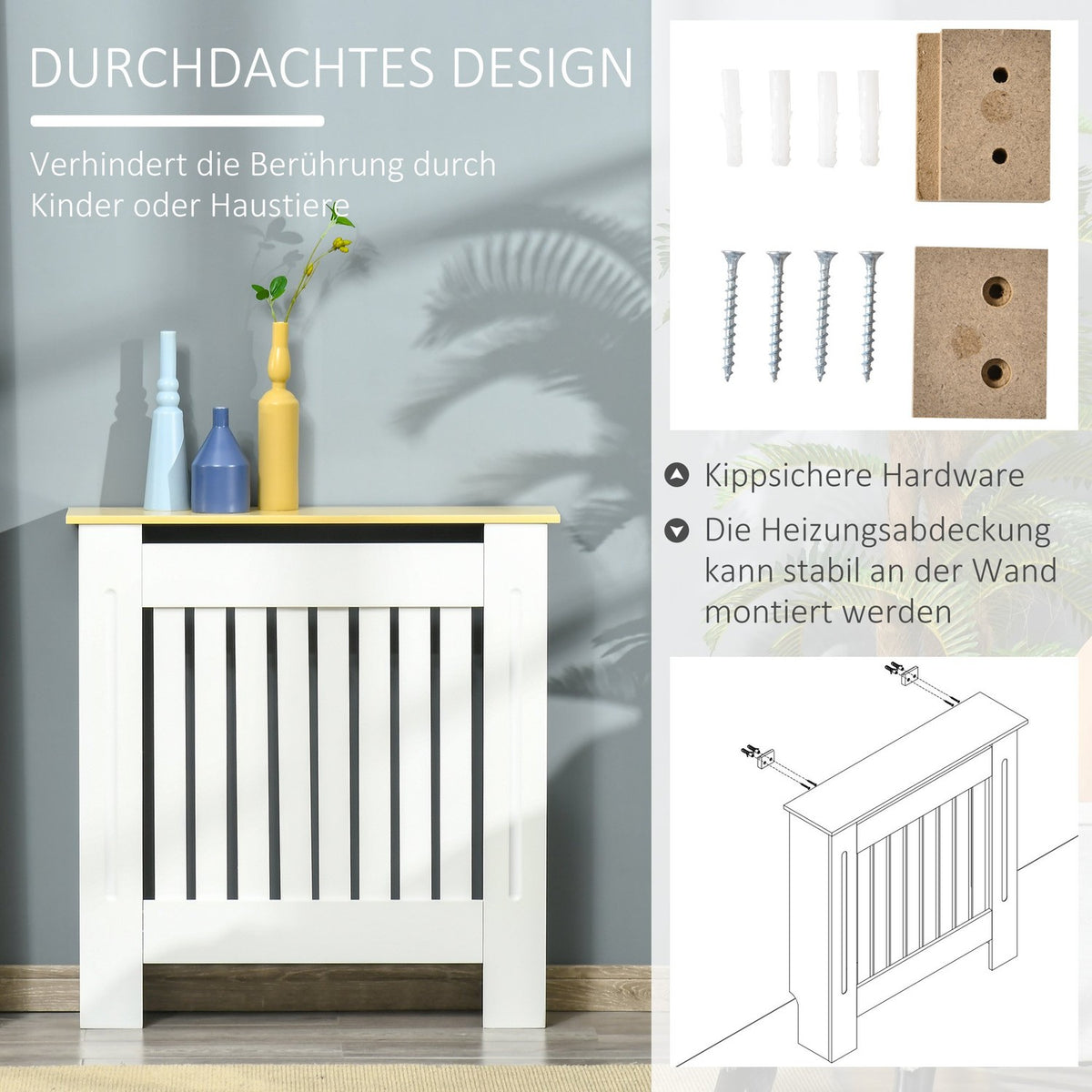 Radiator Cover Elegant Radiator Cover In White + Oak, Removable, Made Of Mdf, 78 X 19 X 83 Cm
