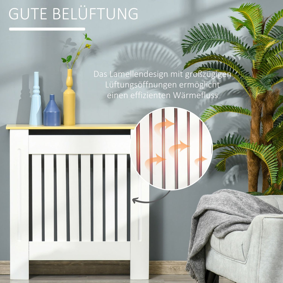 Radiator Cover Elegant Radiator Cover In White + Oak, Removable, Made Of Mdf, 78 X 19 X 83 Cm