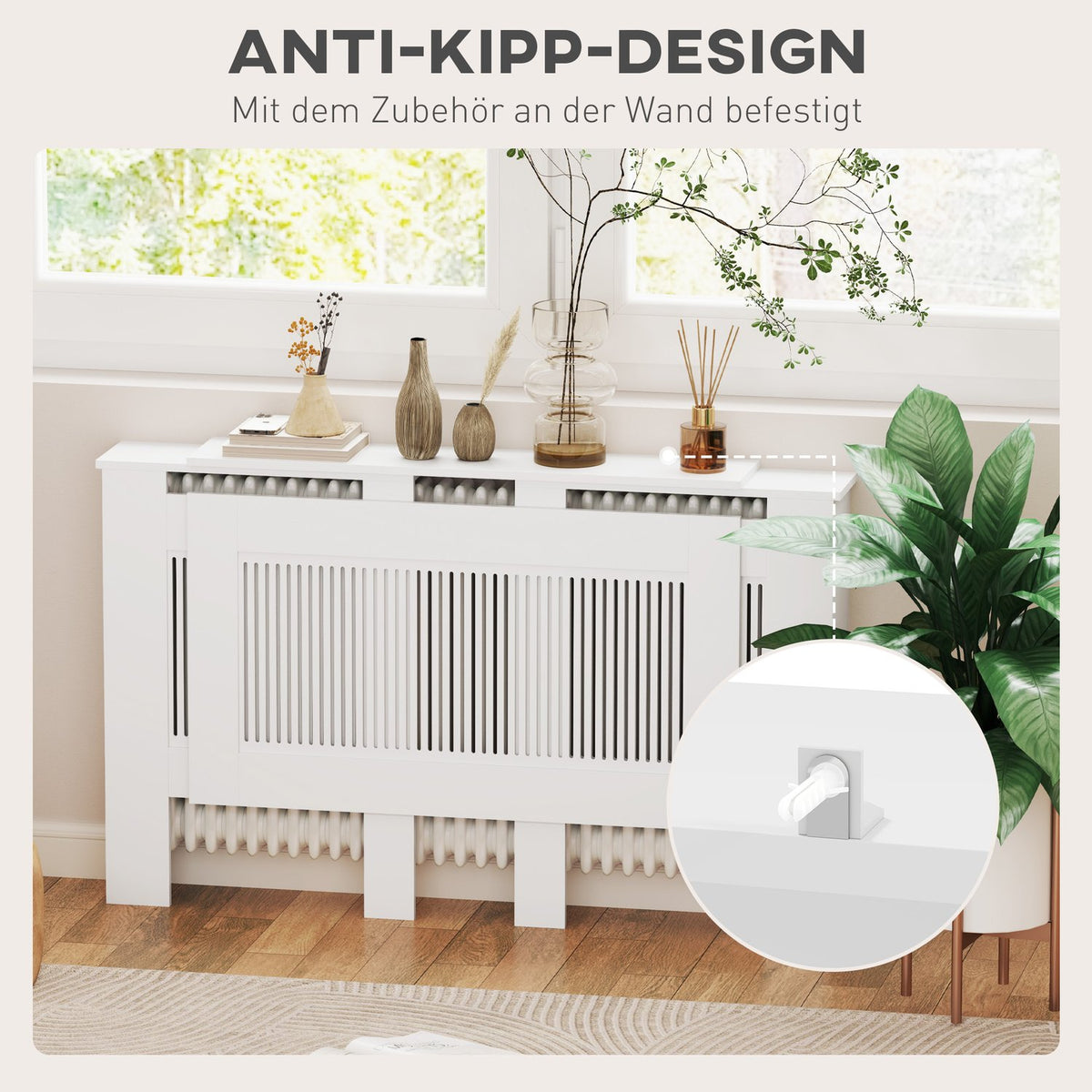 Radiator cover extendable radiator cover with shelf, slats, heating cover heating cover radiator cover 125-201 x 19 x 81.5 cm white