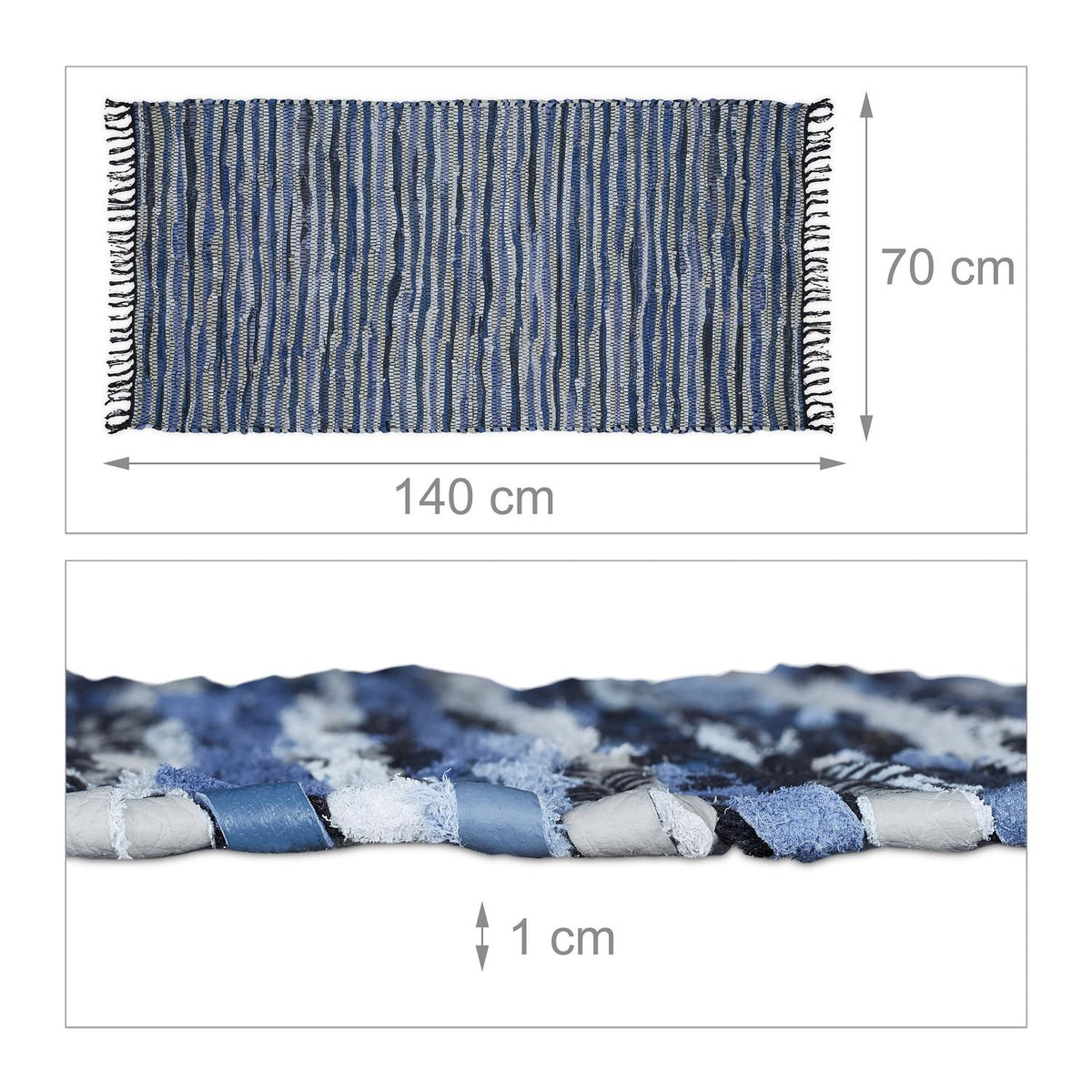 Rag rug leather & cotton striped
