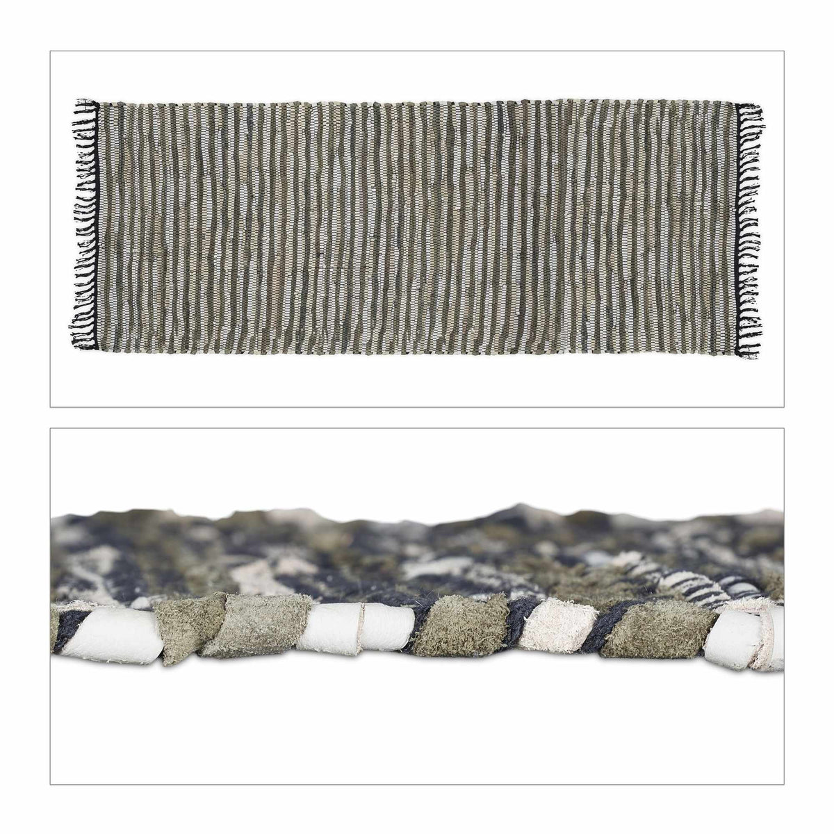 Rag rug leather & cotton striped