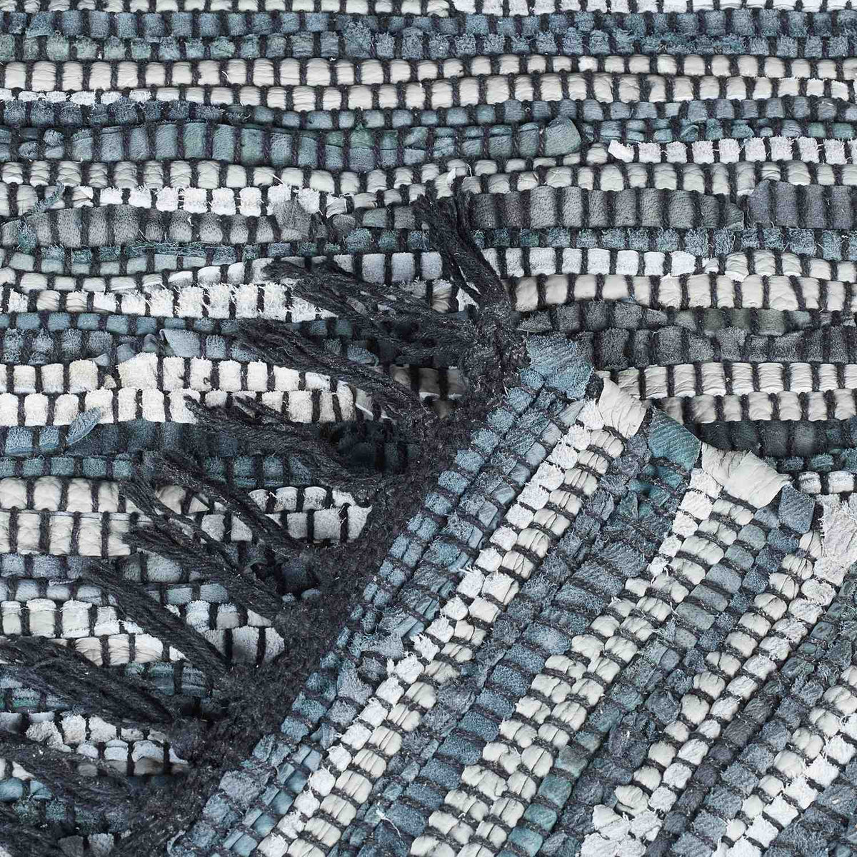 Rag rug leather & cotton striped