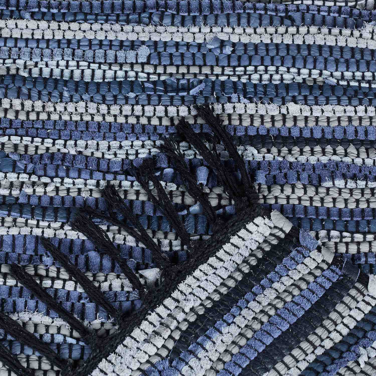 Rag rug leather & cotton striped
