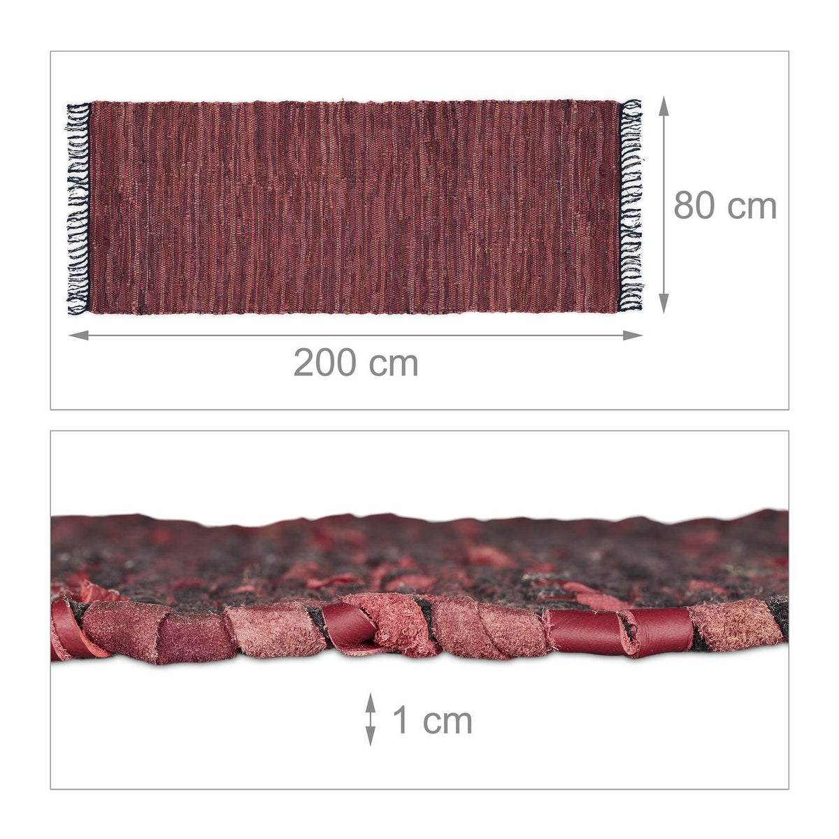 Rag rug leather & cotton striped