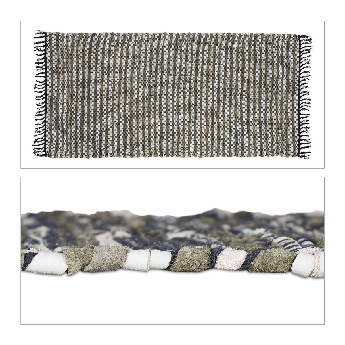 Rag rug leather & cotton striped