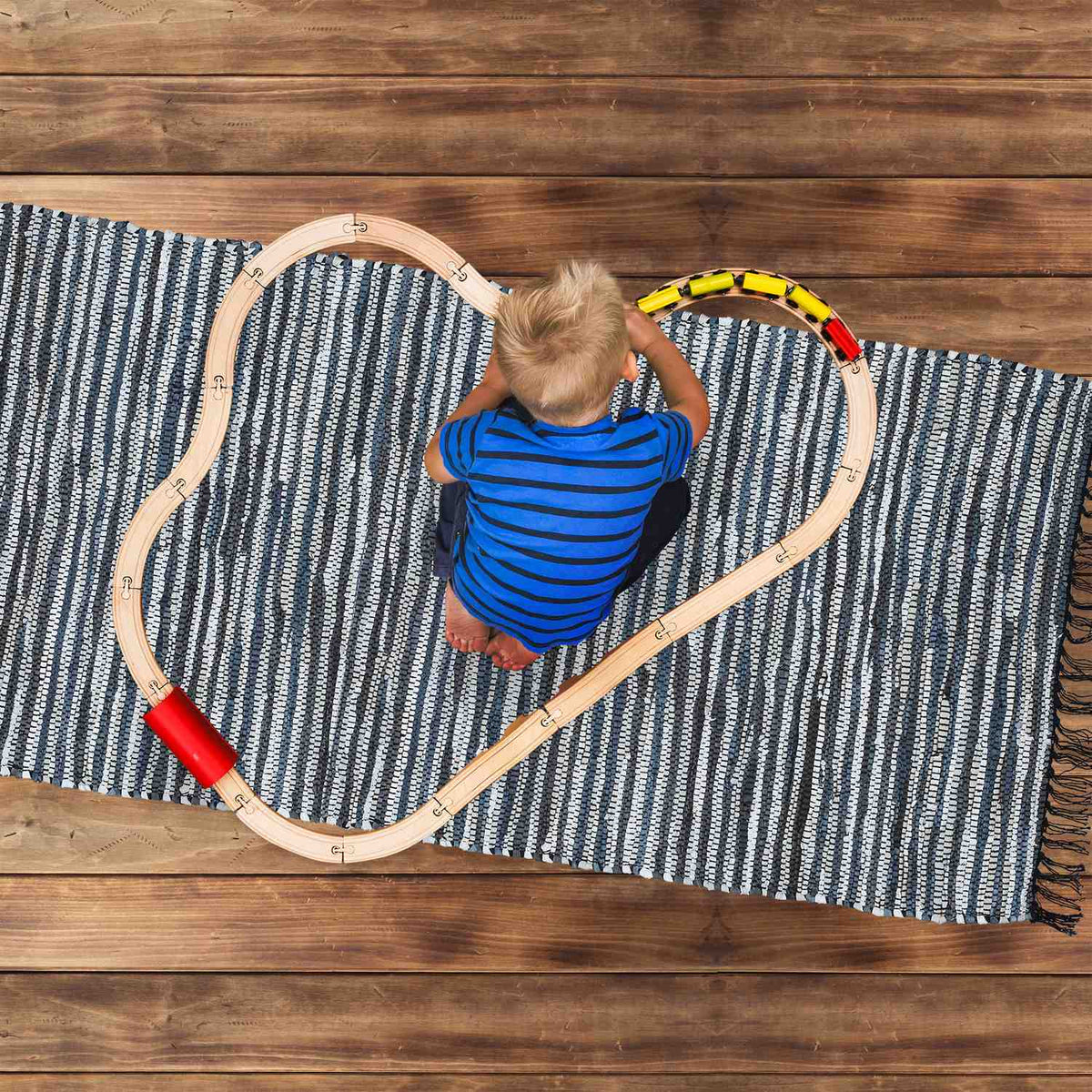 Rag rug leather & cotton striped