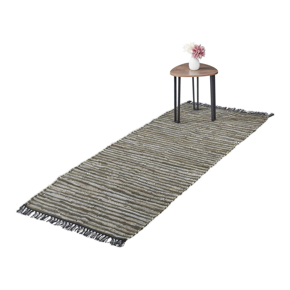Rag rug leather & cotton striped