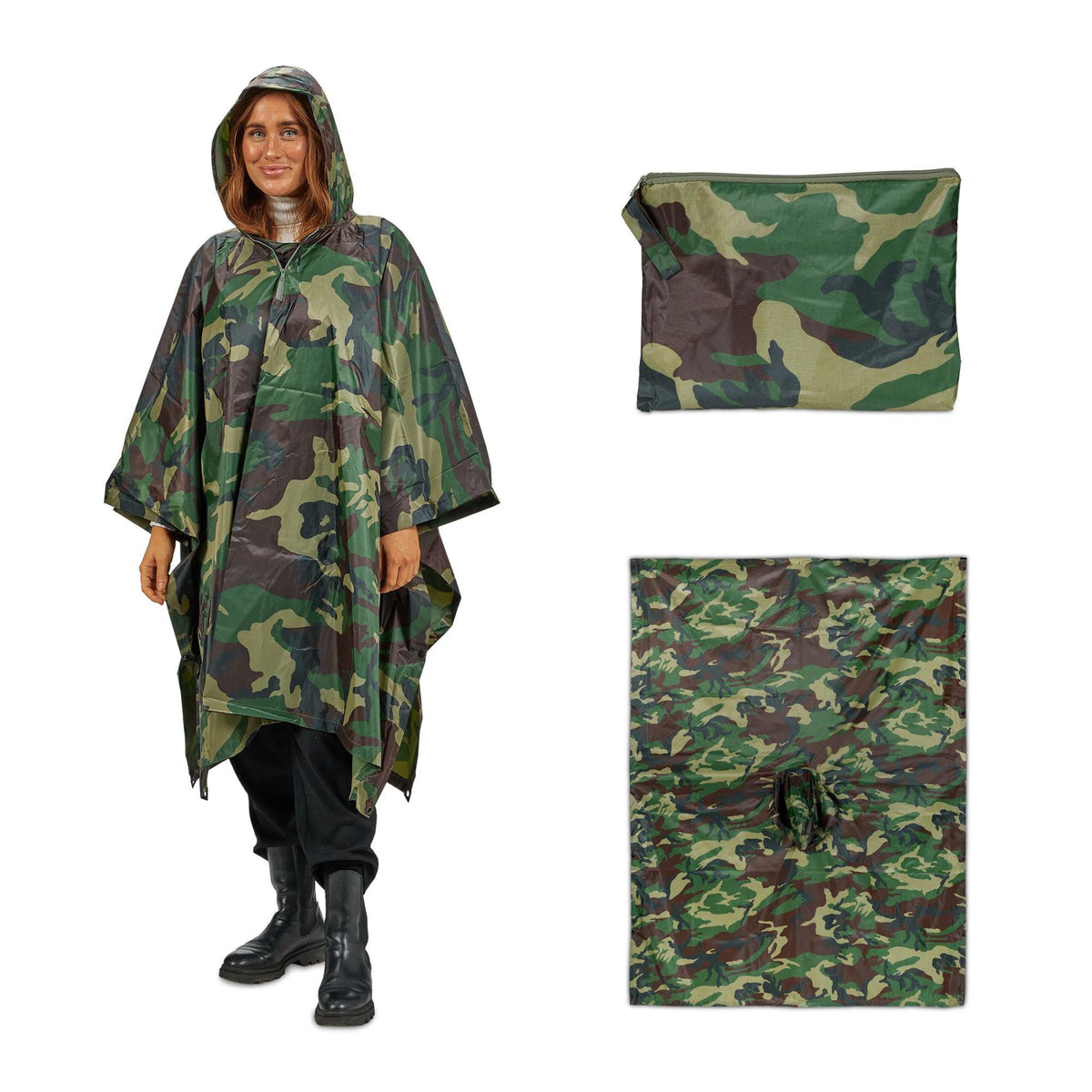 Rain poncho with multiple uses 3 in 1 camouflage