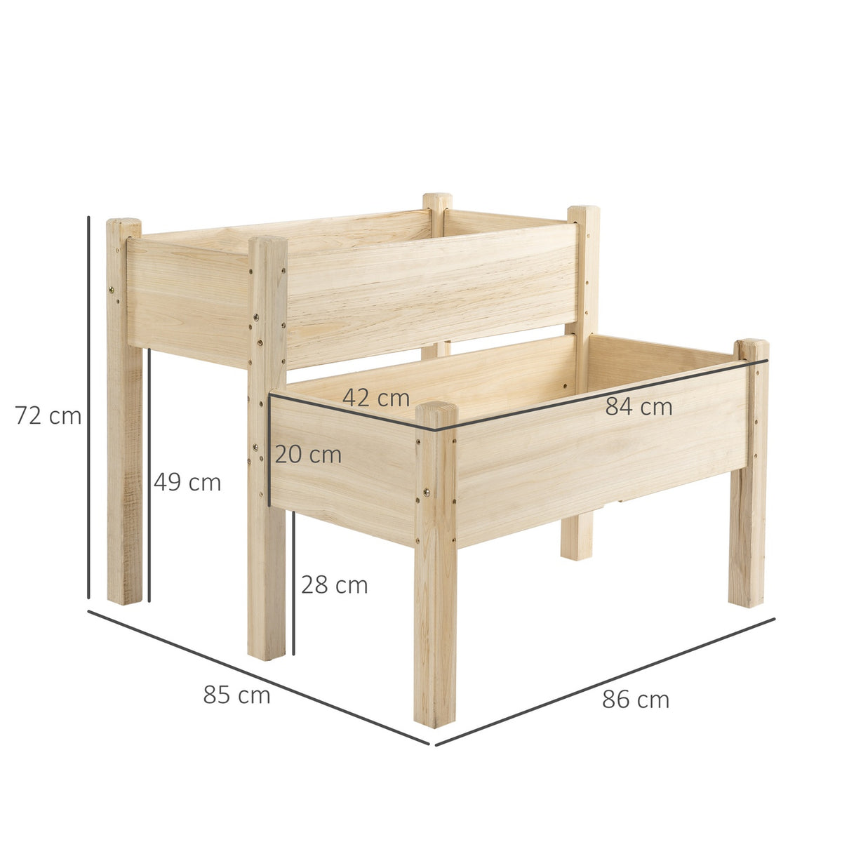 Raised Bed 2 Tier Cold Frame Herb Bed Made Of Solid Wood With 8 Drainage Holes, Natural, 86X85X72Cm