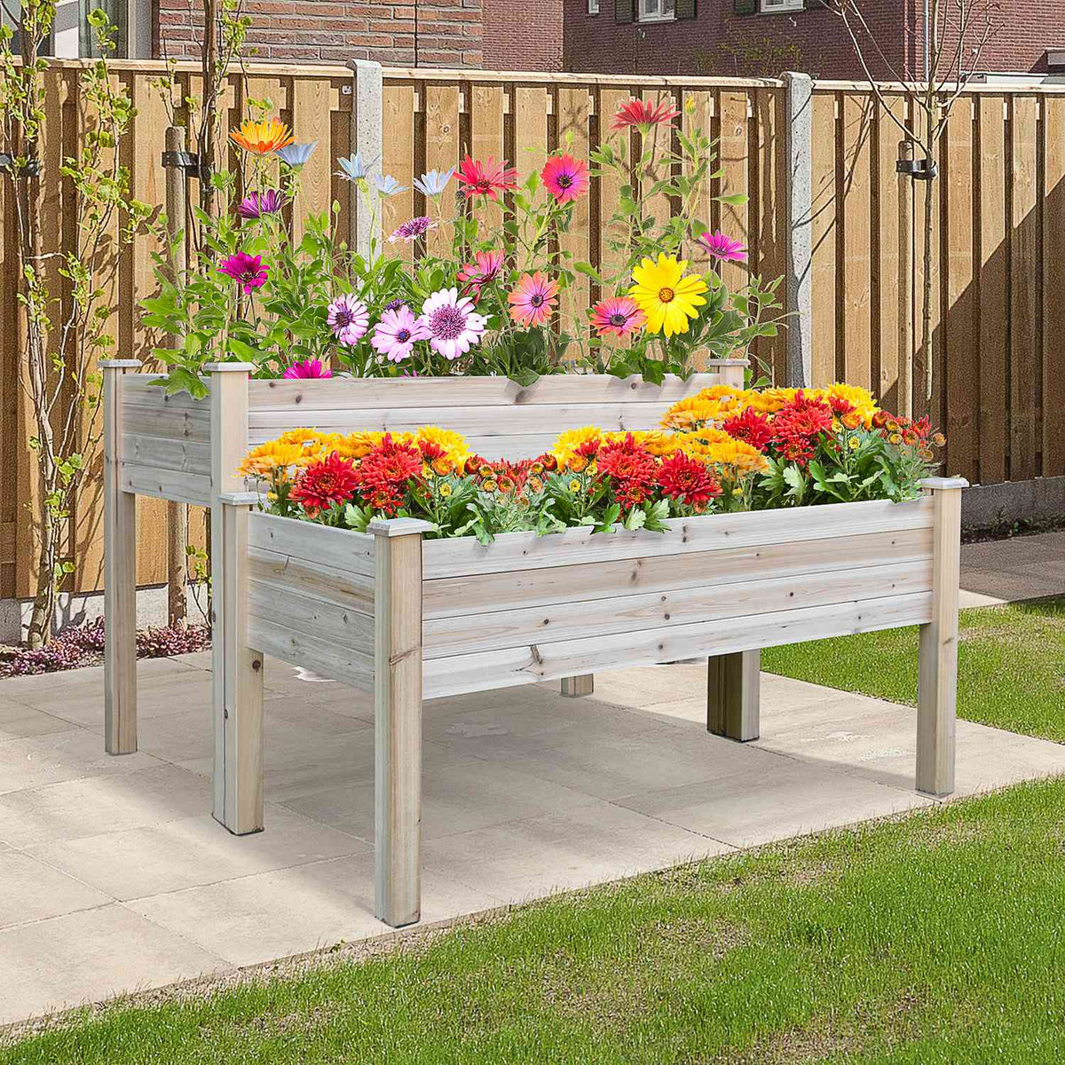 Raised Bed 2 Tier Cold Frame Herb Bed Plant Box With Drainage Holes Solid Natural Wood 115 X 114 X 76 Cm