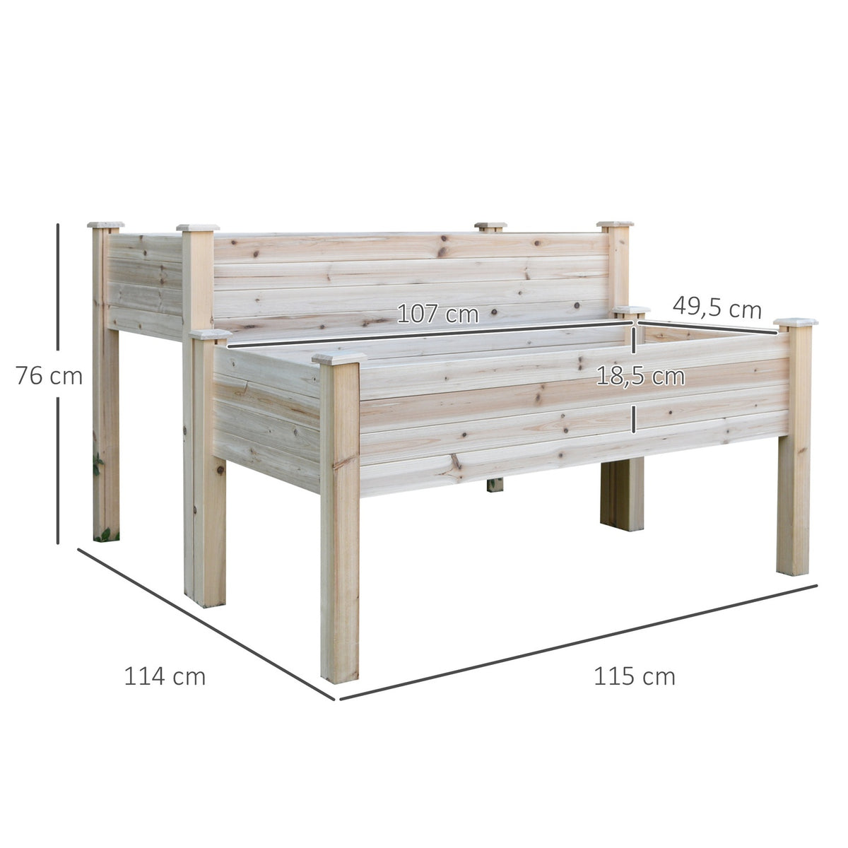 Raised Bed 2 Tier Cold Frame Herb Bed Plant Box With Drainage Holes Solid Natural Wood 115 X 114 X 76 Cm