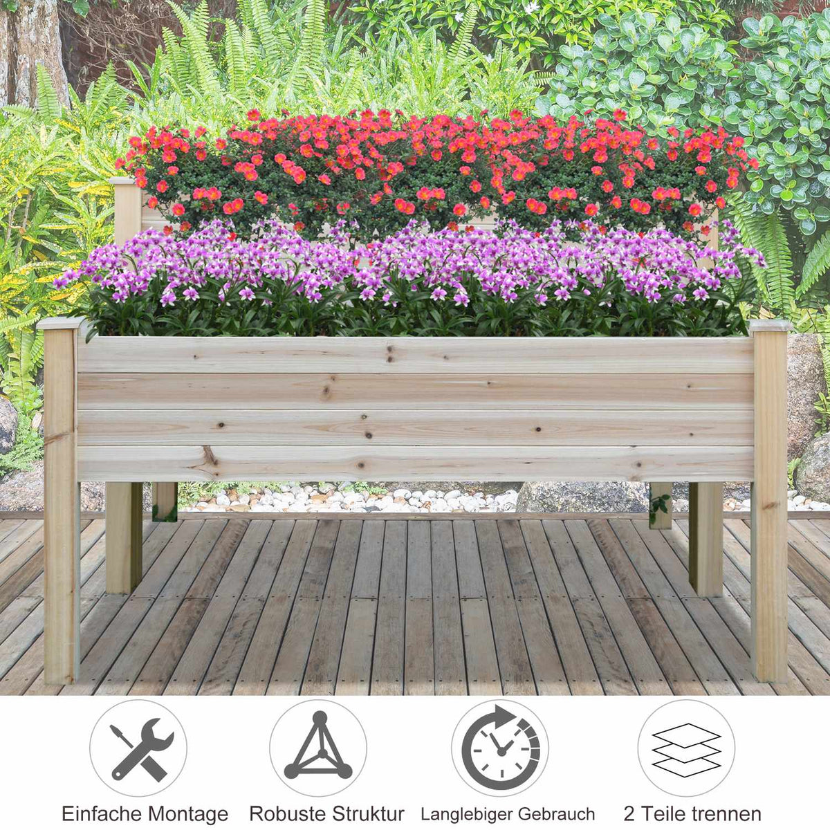 Raised Bed 2 Tier Cold Frame Herb Bed Plant Box With Drainage Holes Solid Natural Wood 115 X 114 X 76 Cm