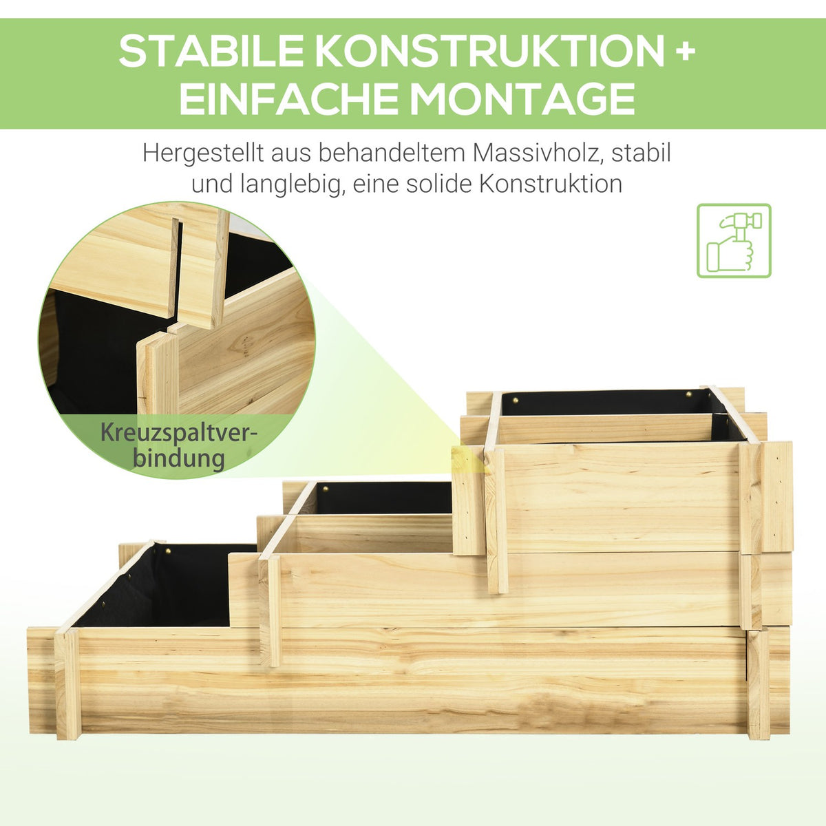 Raised Bed 3 Tier Flower Box Plant Bed With Fabric Lining Herb Bed Flower Stairs For Balcony Garden Wood Natural 93 X 93 X 35 Cm