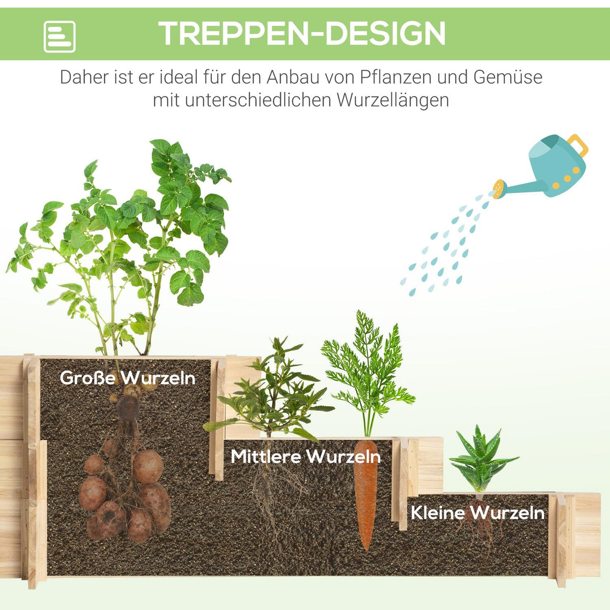 Raised Bed 3 Tier Flower Box Plant Bed With Fabric Lining Herb Bed Flower Stairs For Balcony Garden Wood Natural 93 X 93 X 35 Cm