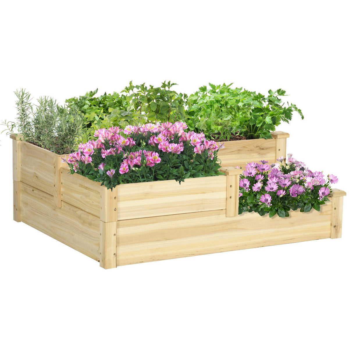 Raised Bed, 3-Tier Plant Bed, Flower Box, Herb Bed, Plant Stairs, Flower Stairs, Fir Wood, Natural