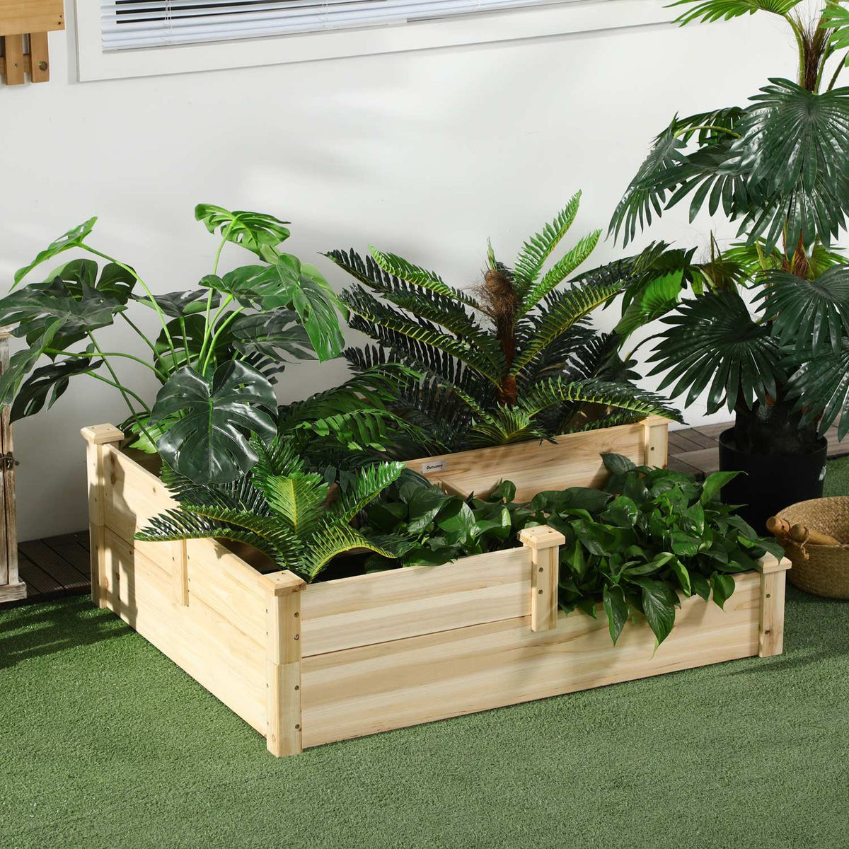 Raised Bed, 3-Tier Plant Bed, Flower Box, Herb Bed, Plant Stairs, Flower Stairs, Fir Wood, Natural