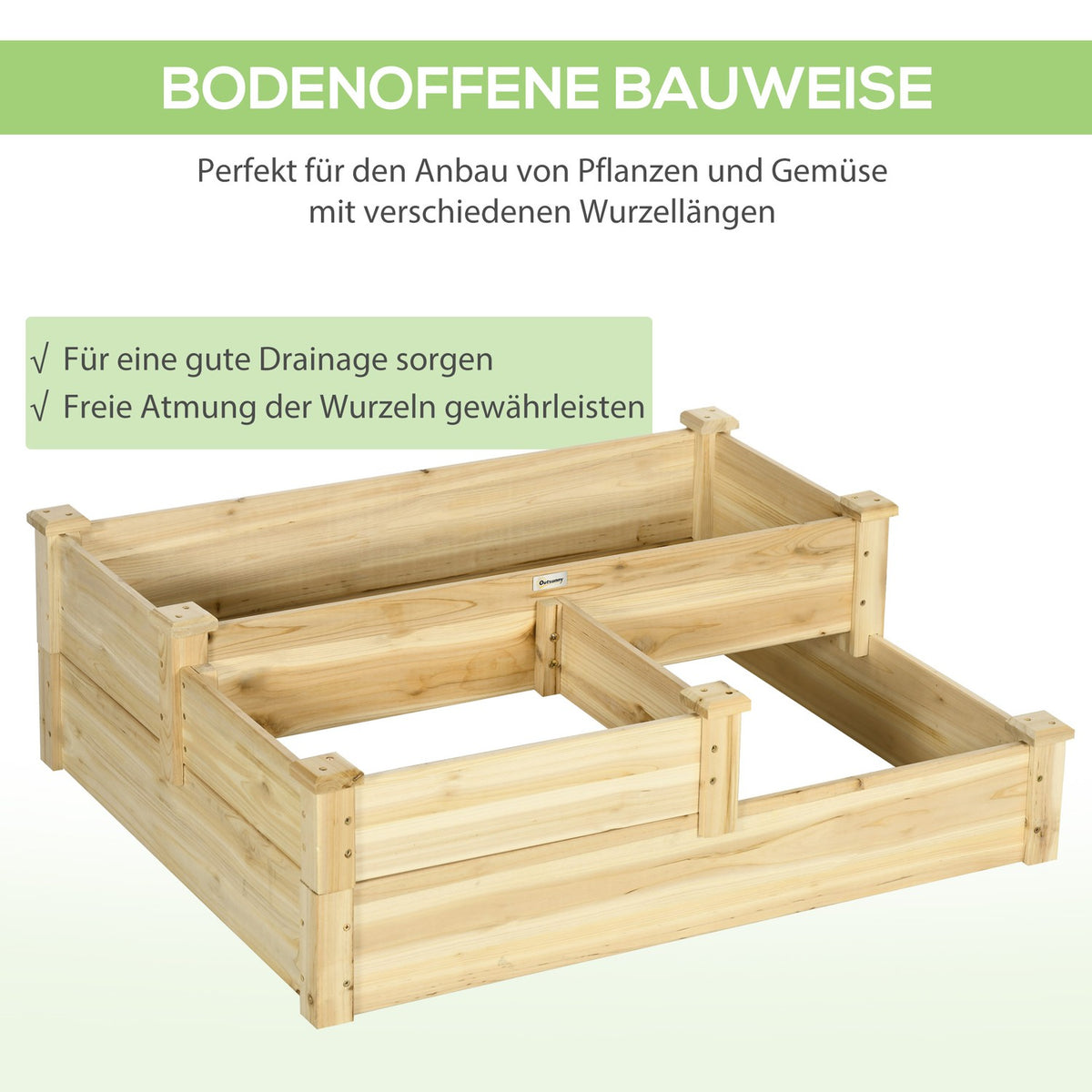 Raised Bed, 3-Tier Plant Bed, Flower Box, Herb Bed, Plant Stairs, Flower Stairs, Fir Wood, Natural