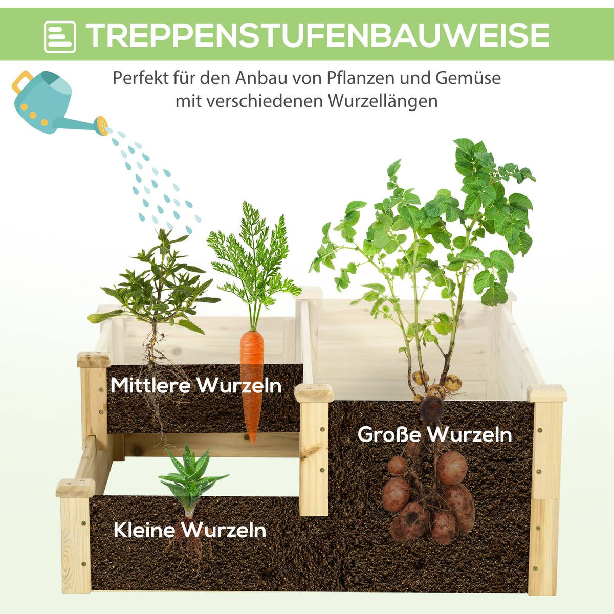 Raised Bed, 3-Tier Plant Bed, Flower Box, Herb Bed, Plant Stairs, Flower Stairs, Fir Wood, Natural